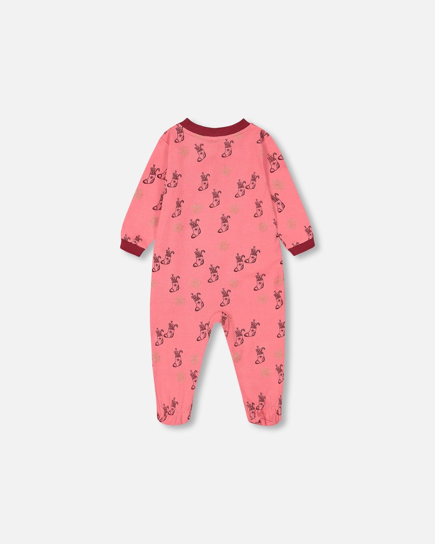 Organic Cotton One Piece Pajama Pink Christmas Stocking Print-1