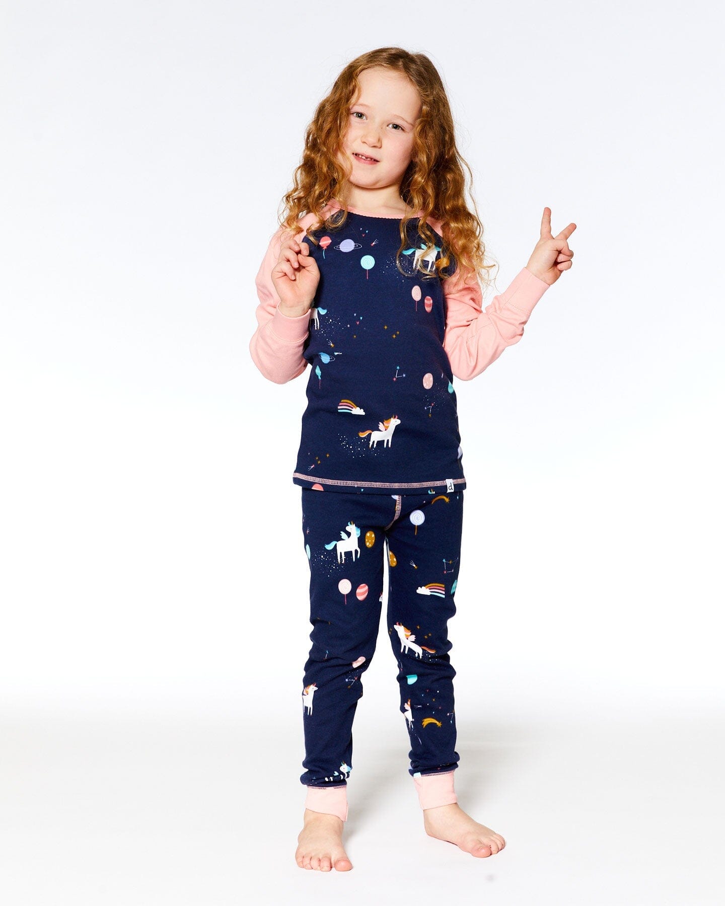 Organic Cotton Long Sleeve Two Piece Printed Unicorns Pajama Navy-2