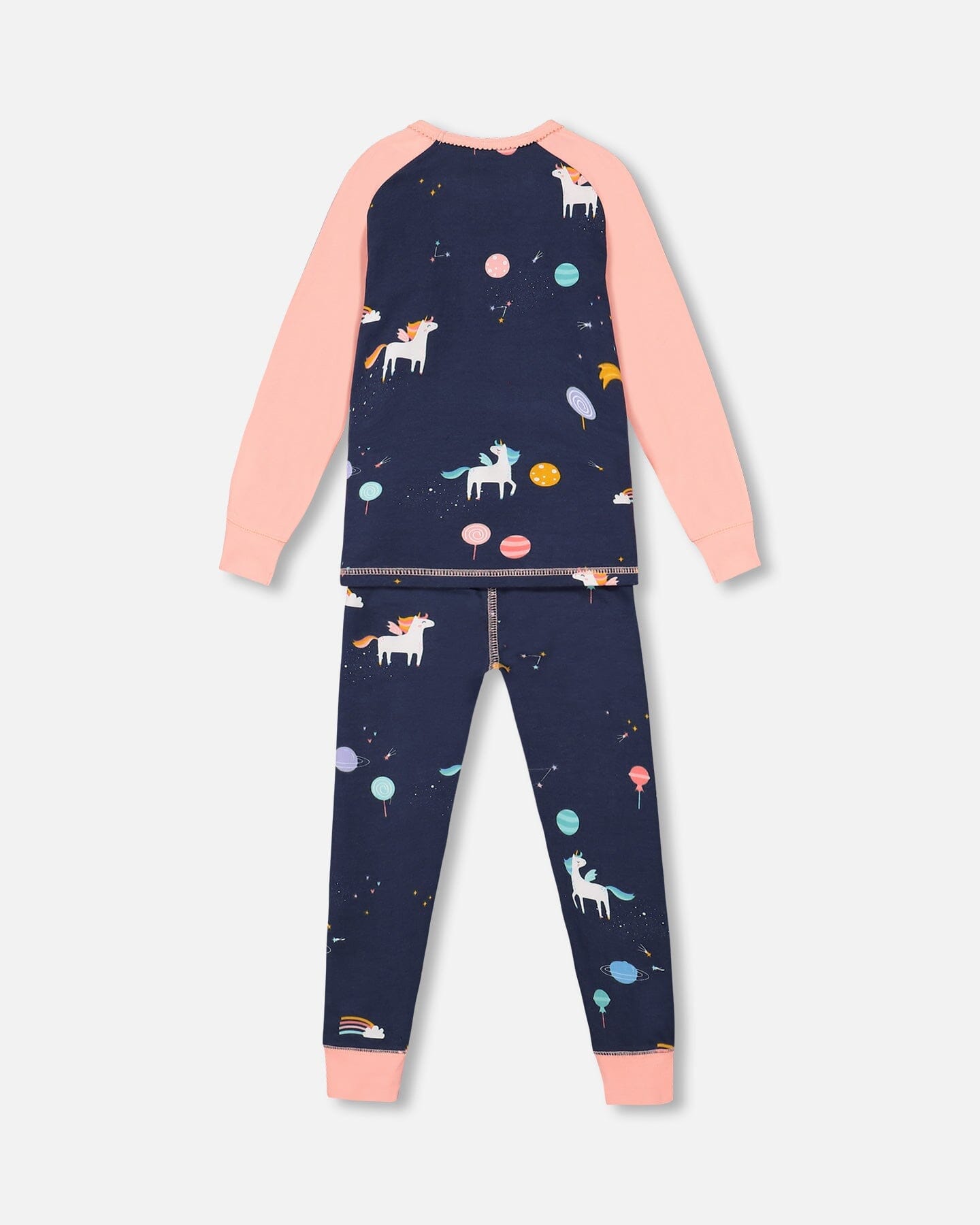 Organic Cotton Long Sleeve Two Piece Printed Unicorns Pajama Navy-3