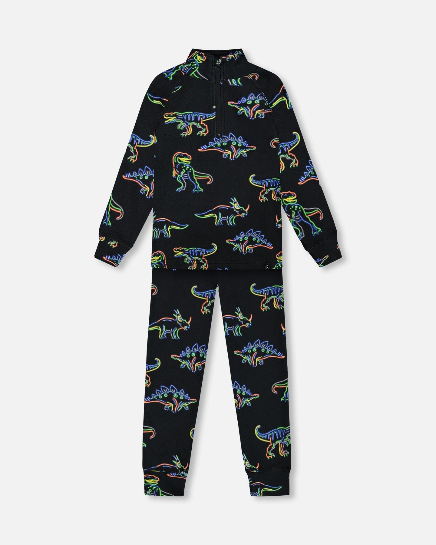 Two Piece Thermal Underwear Set Black Printed Neon Dino-0