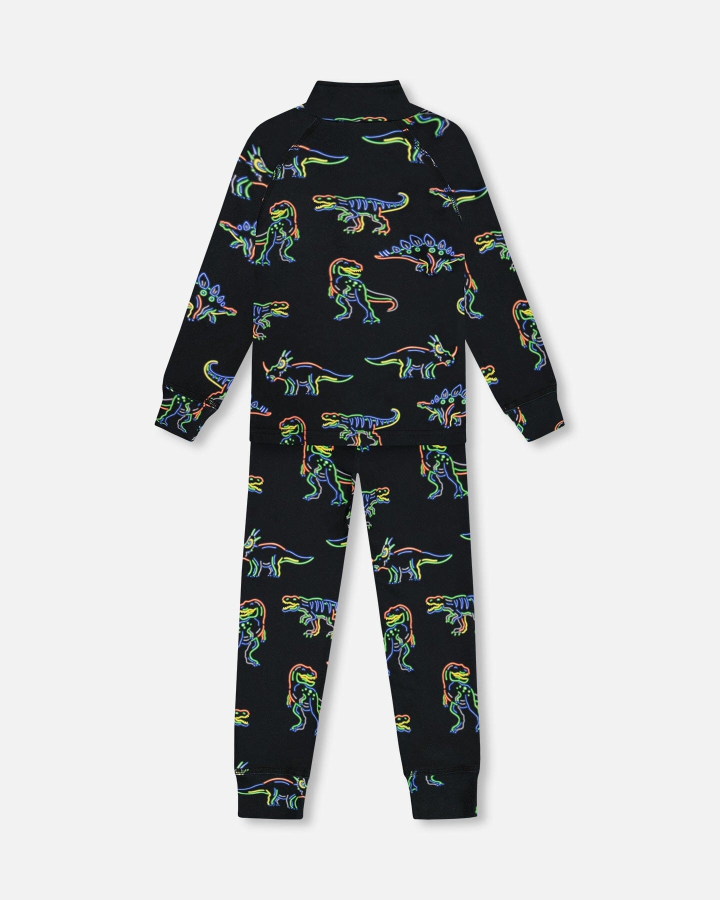 Two Piece Thermal Underwear Set Black Printed Neon Dino-2