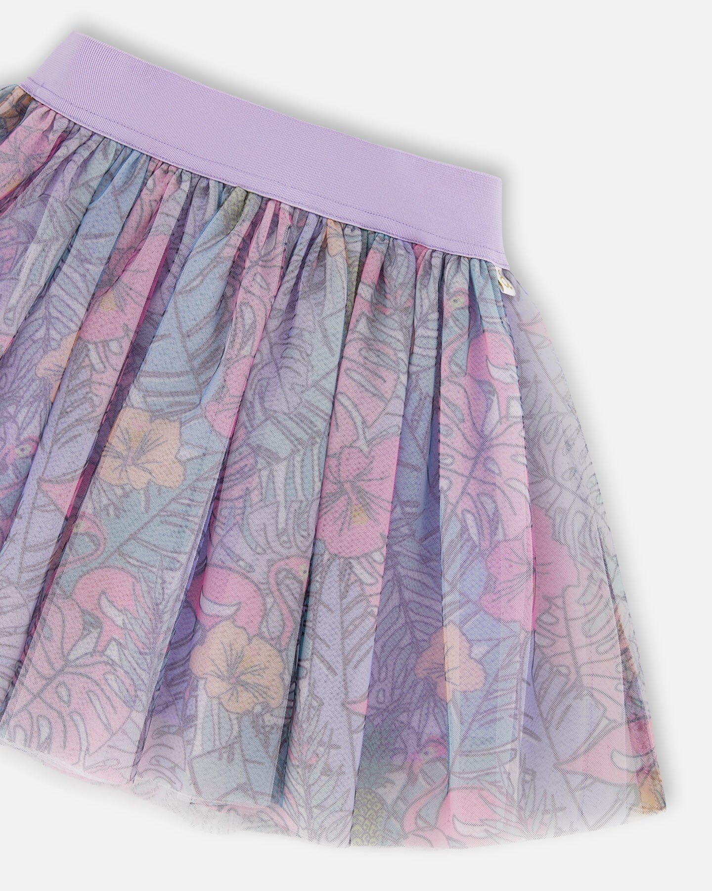 Printed Mesh Skirt Lilac Tropical And Pink Flamingos-4