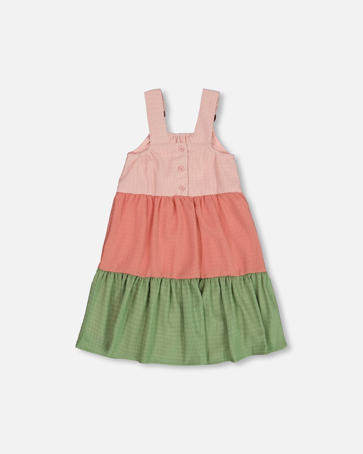 Tiered Color Block Peasant Dress Peach Pink And Green-4