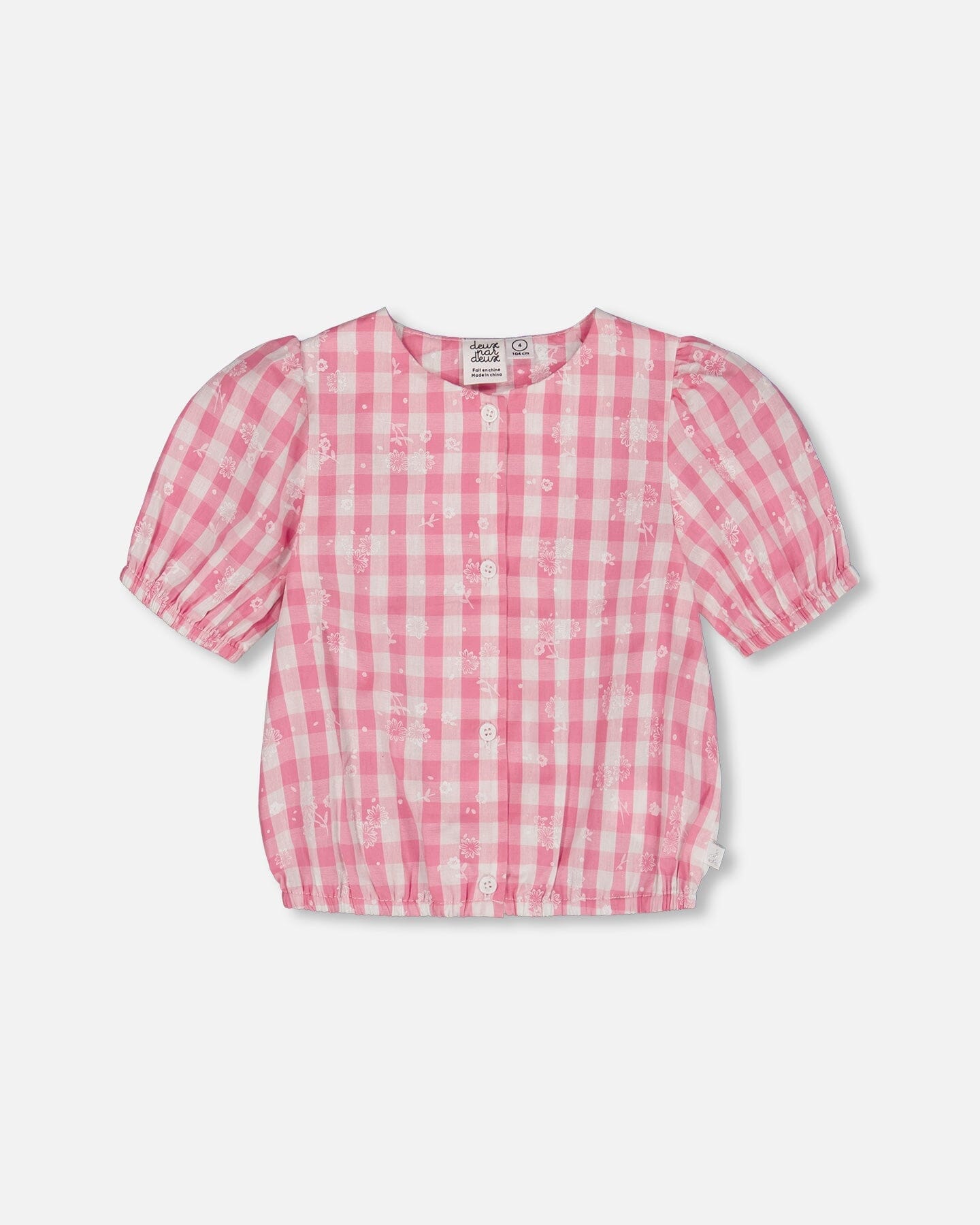 Puff Sleeve Top Pink And White Checks-0