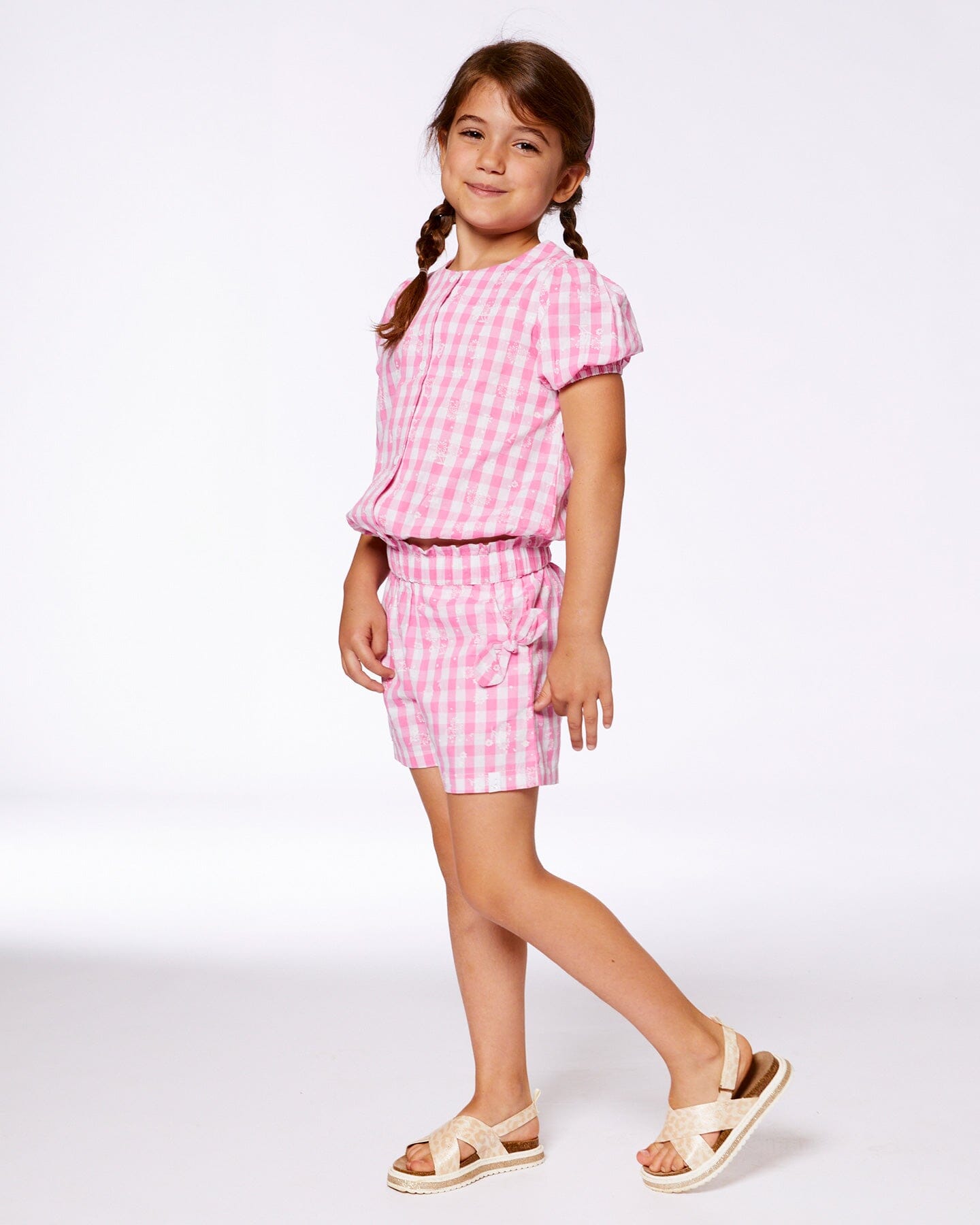 Puff Sleeve Top Pink And White Checks-1
