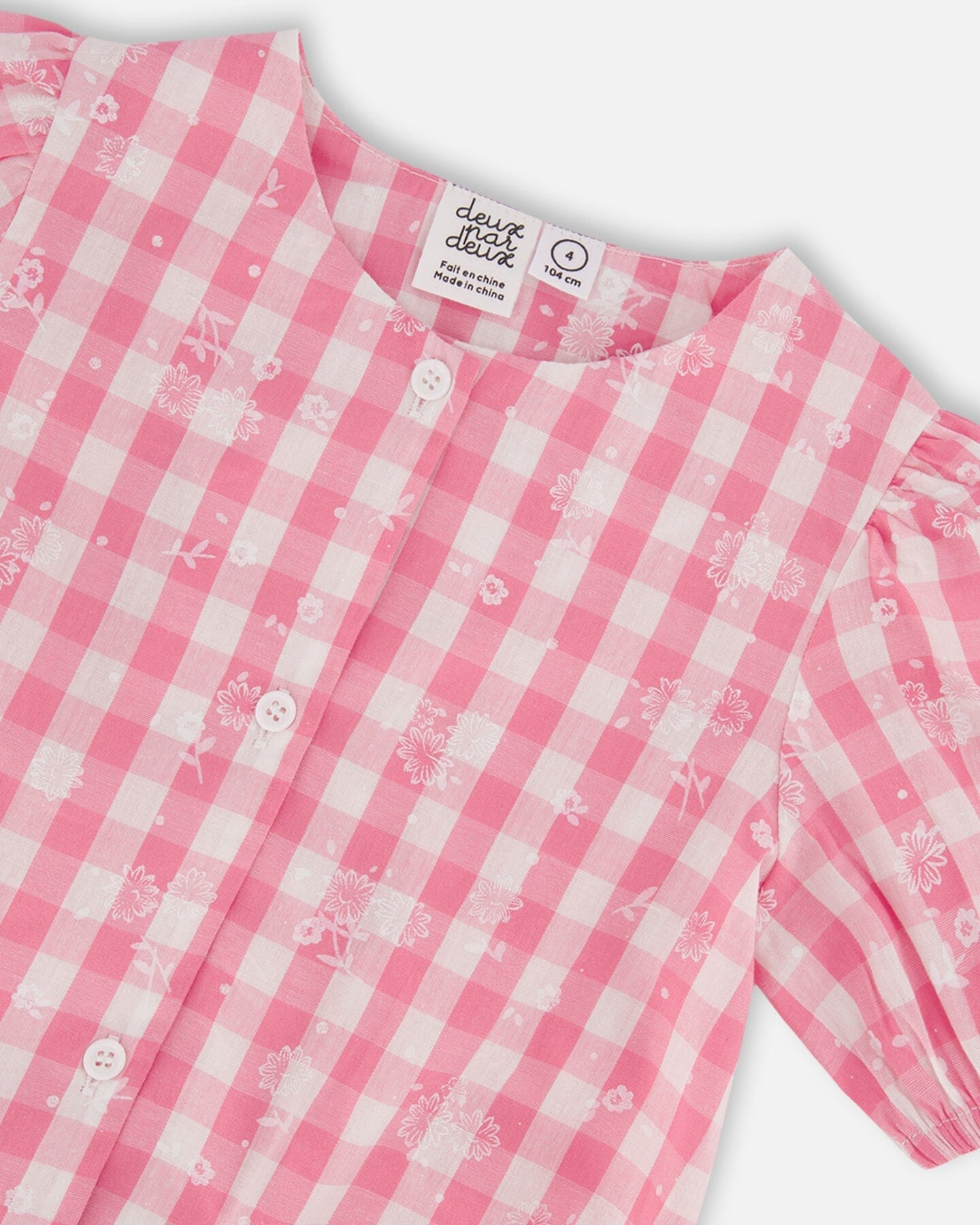 Puff Sleeve Top Pink And White Checks-4