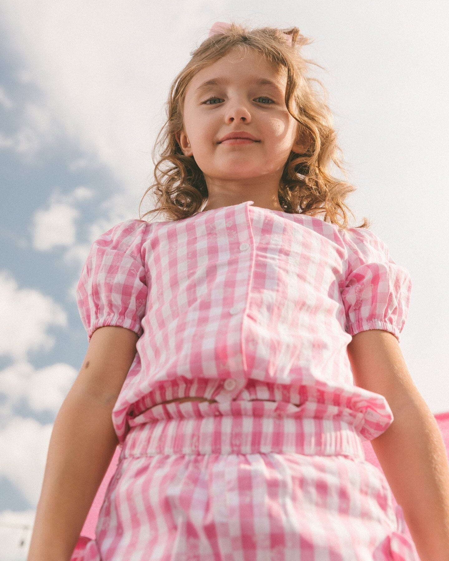 Puff Sleeve Top Pink And White Checks-3