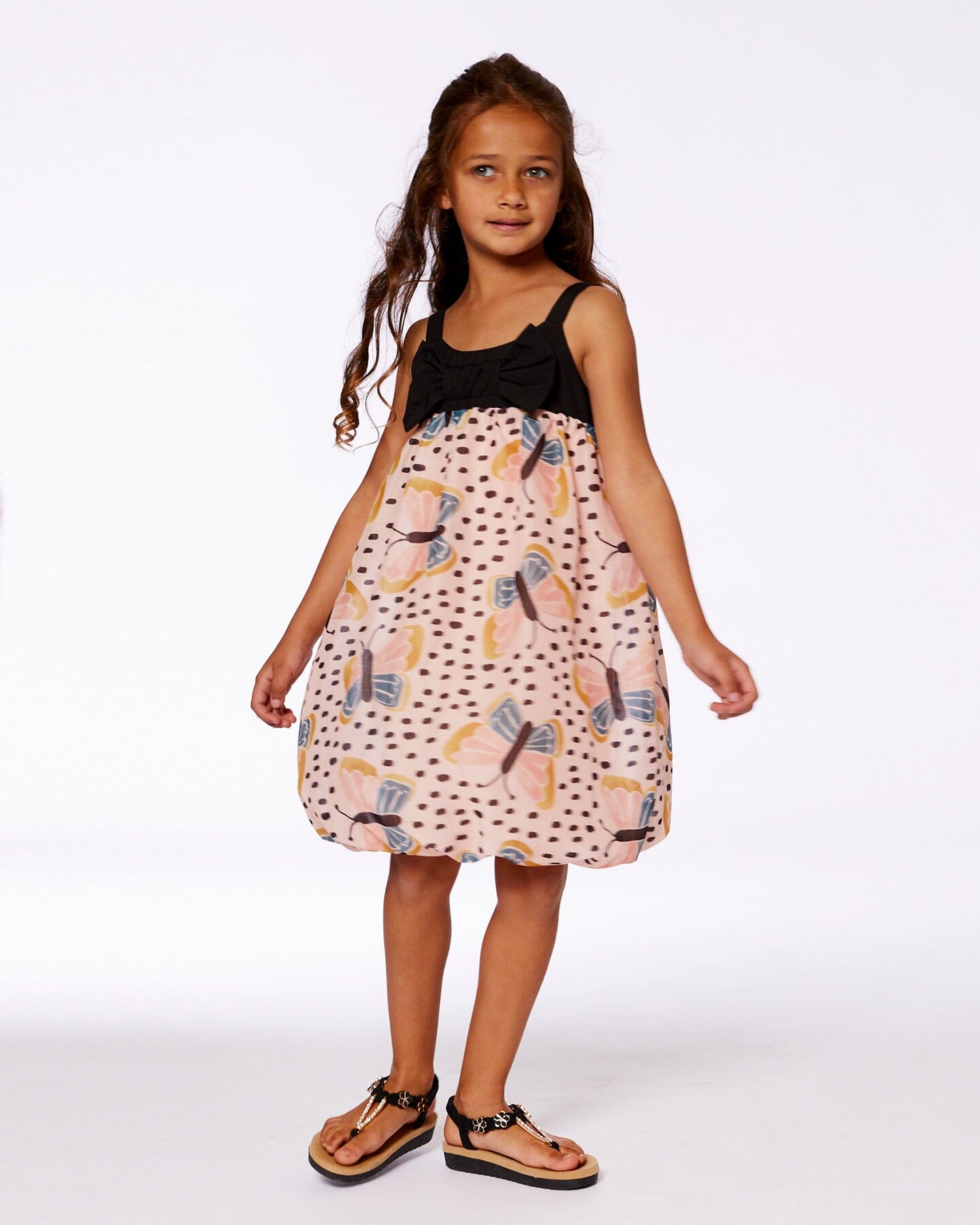 Printed Bubble Dress Black And Pink Butterflies-3