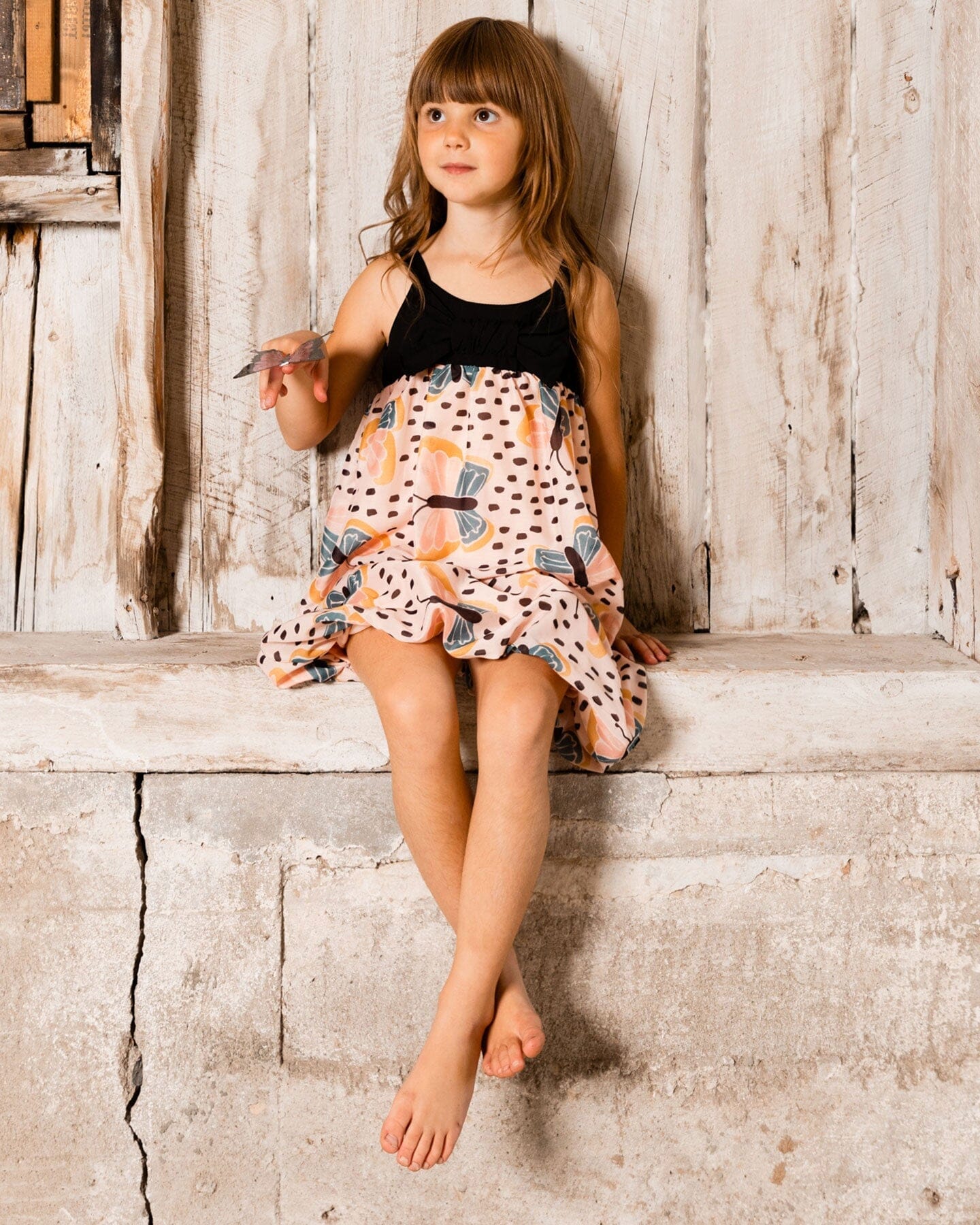 Printed Bubble Dress Black And Pink Butterflies-1