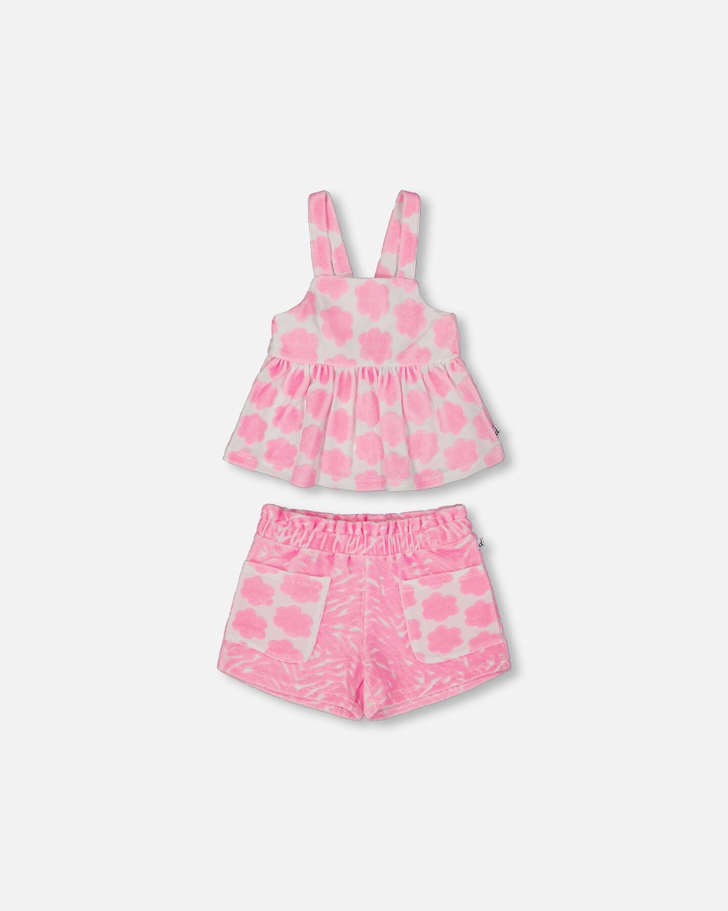 Printed Terry Tank Top And Shorts Set Vibrant Pink And White-0