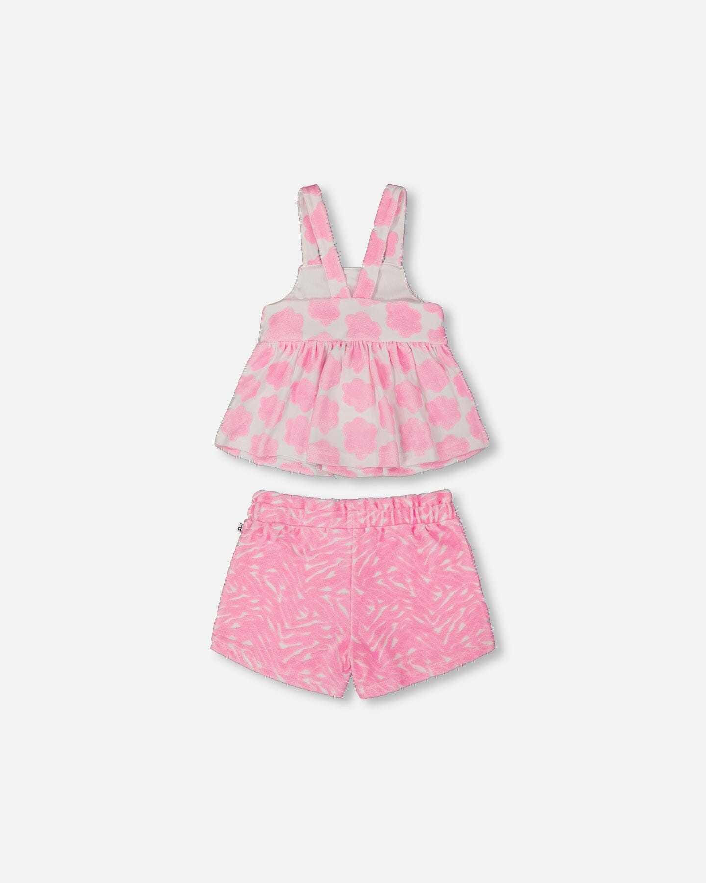 Printed Terry Tank Top And Shorts Set Vibrant Pink And White-2