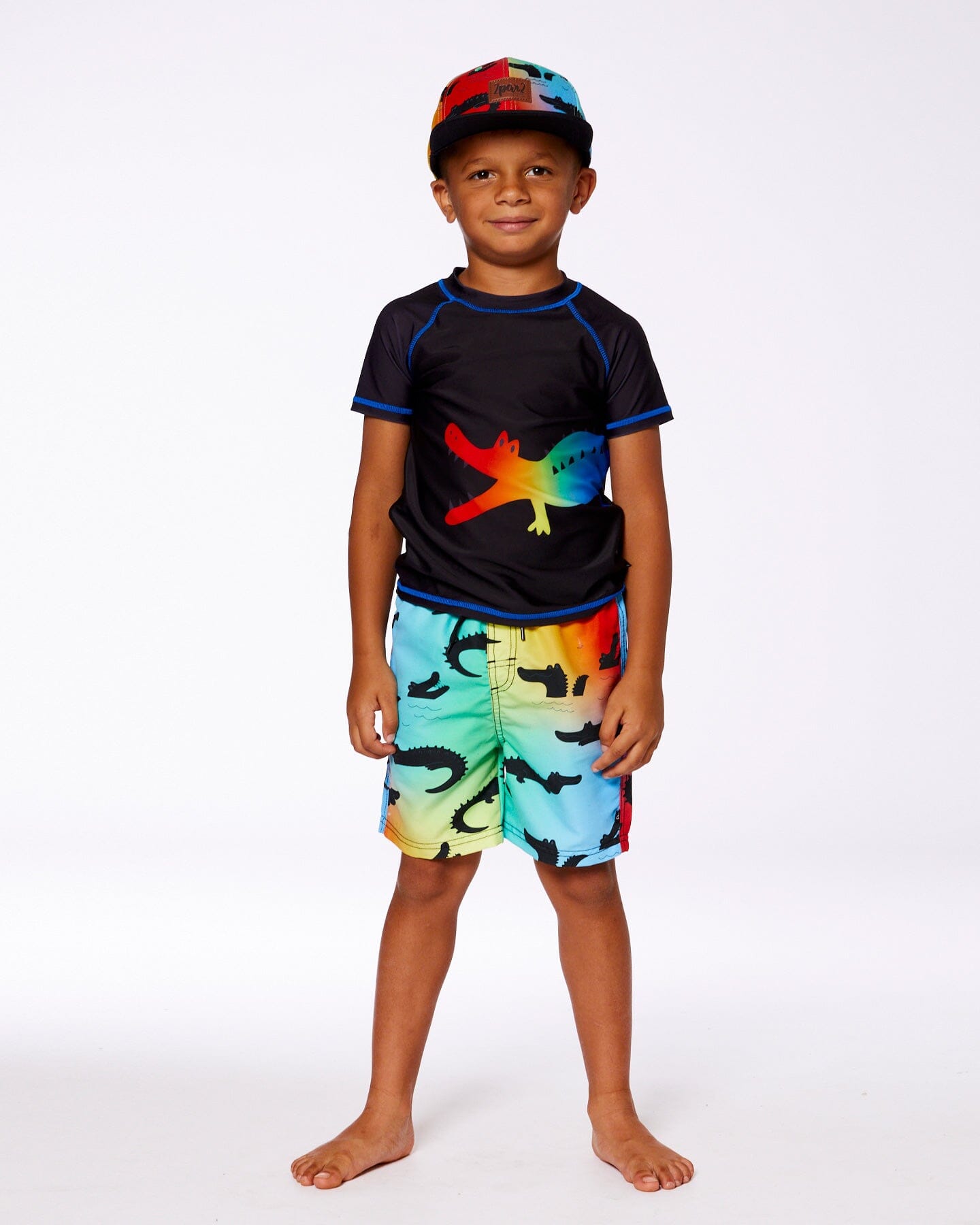 Short Sleeve Rashguard Black And Multicolored Crocodiles-2