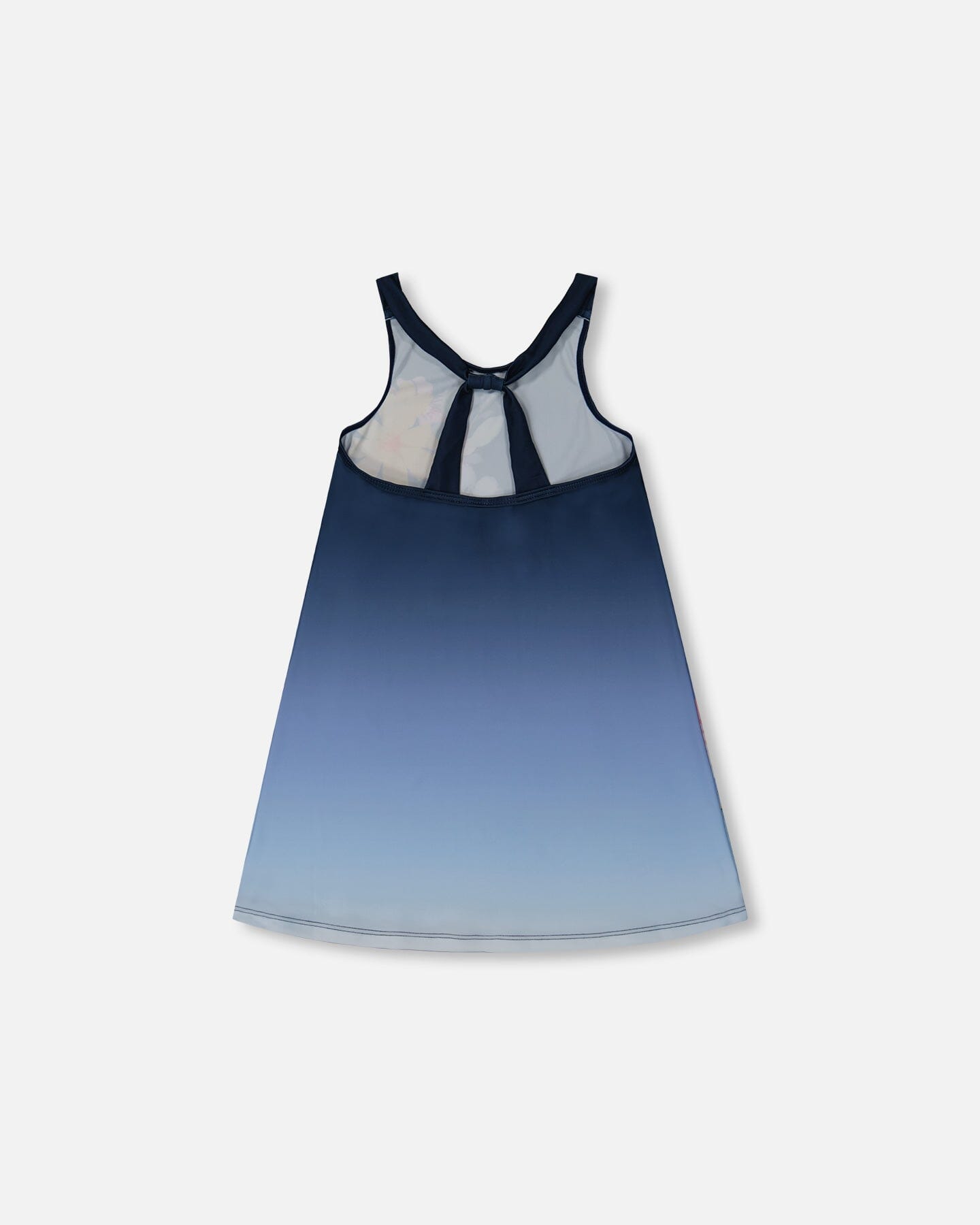 Printed Beach Dress Yellow, Pink Flowers On Navy Blue Background-2