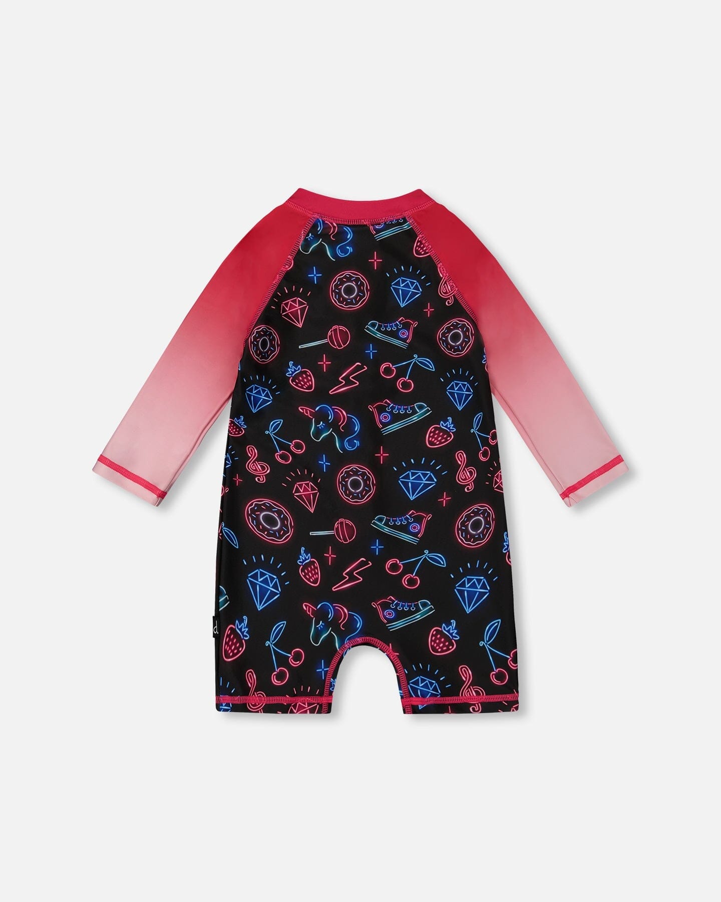 Printed Long Sleeve One-Piece Rashguard Black And Blue And Pink Items-2