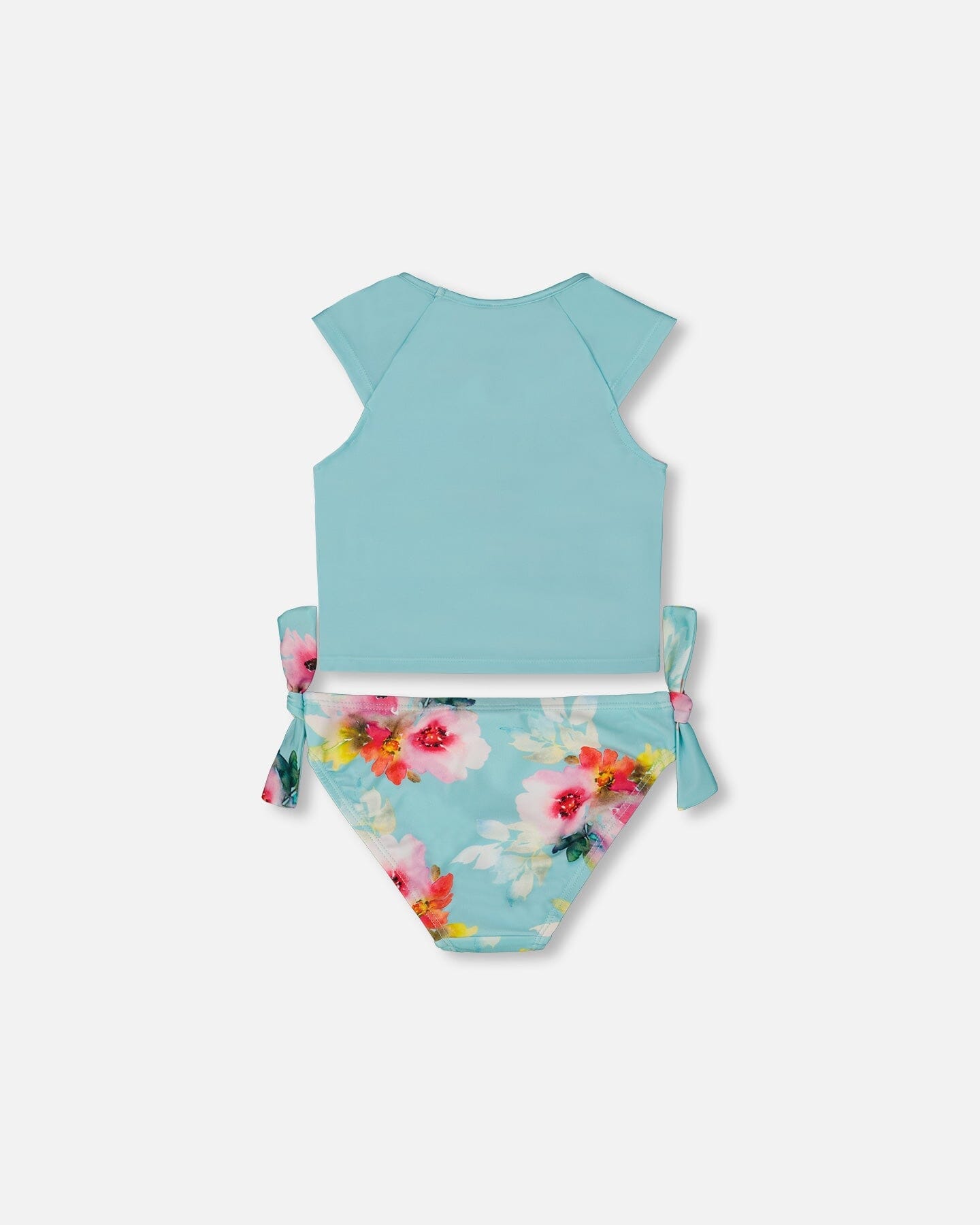 Printed Two-Piece Swimsuit Turquoise And Pink Flowers-3