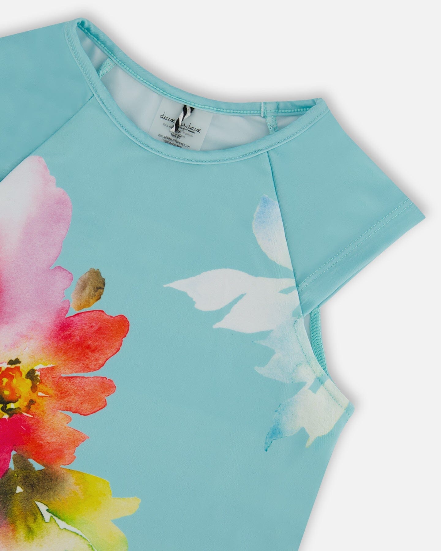 Printed Two-Piece Swimsuit Turquoise And Pink Flowers-4
