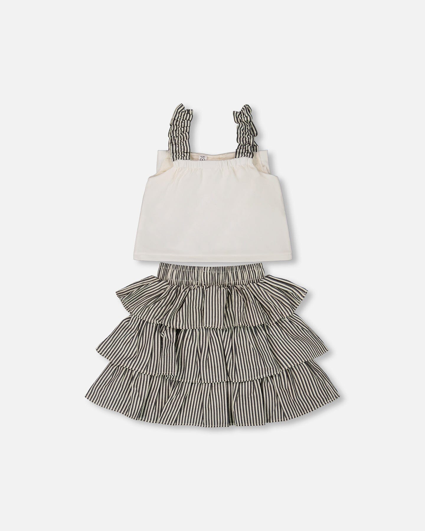 Bow Top And Ruffled Skirt Set White And Black Striped-2
