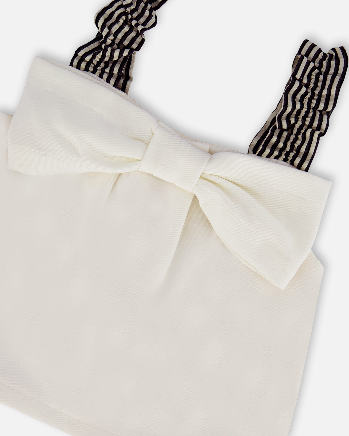 Bow Top And Ruffled Skirt Set White And Black Striped-3