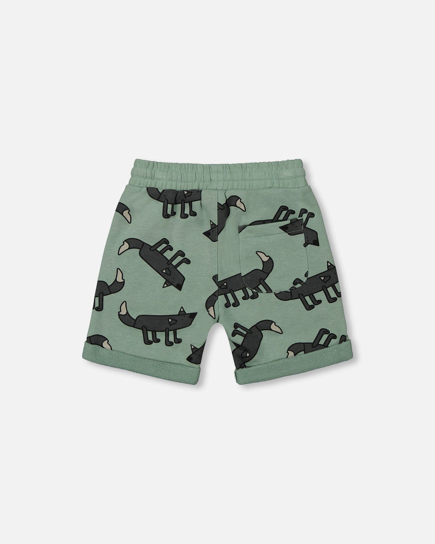 Printed French Terry Short Gray Wolf On Teal Background-2