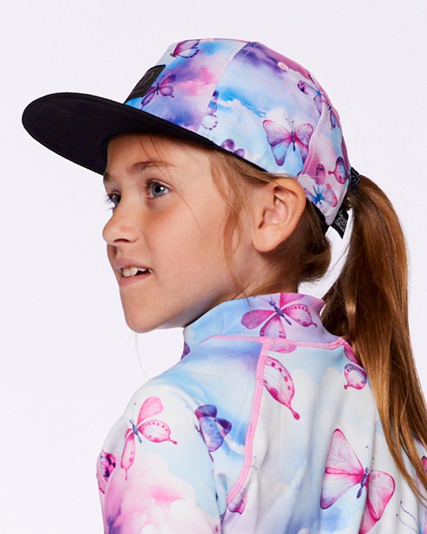 Printed Cap Butterflies On Multicolored And Black Background-2