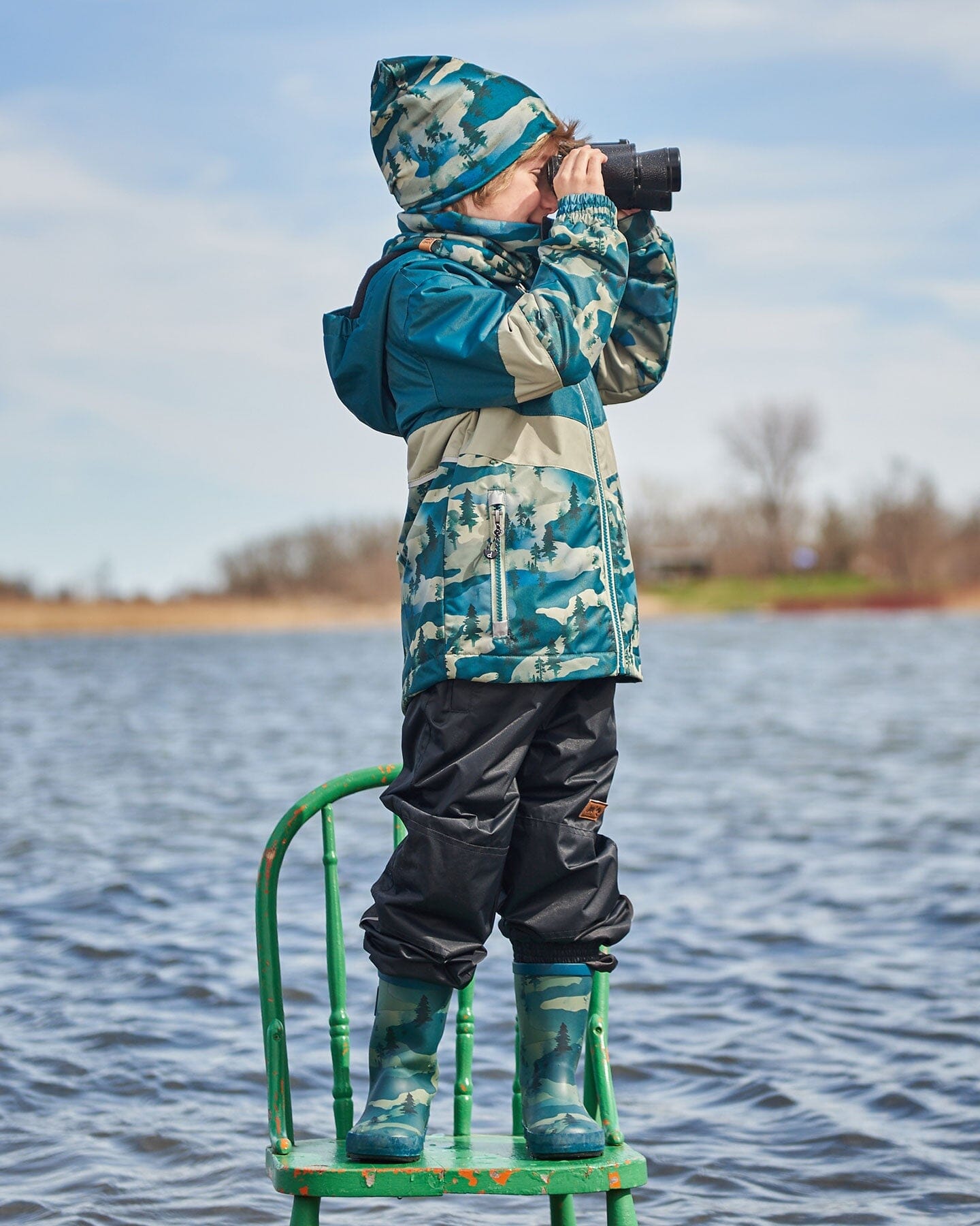 Printed Rain Boots Forest Green With Black Pines-1
