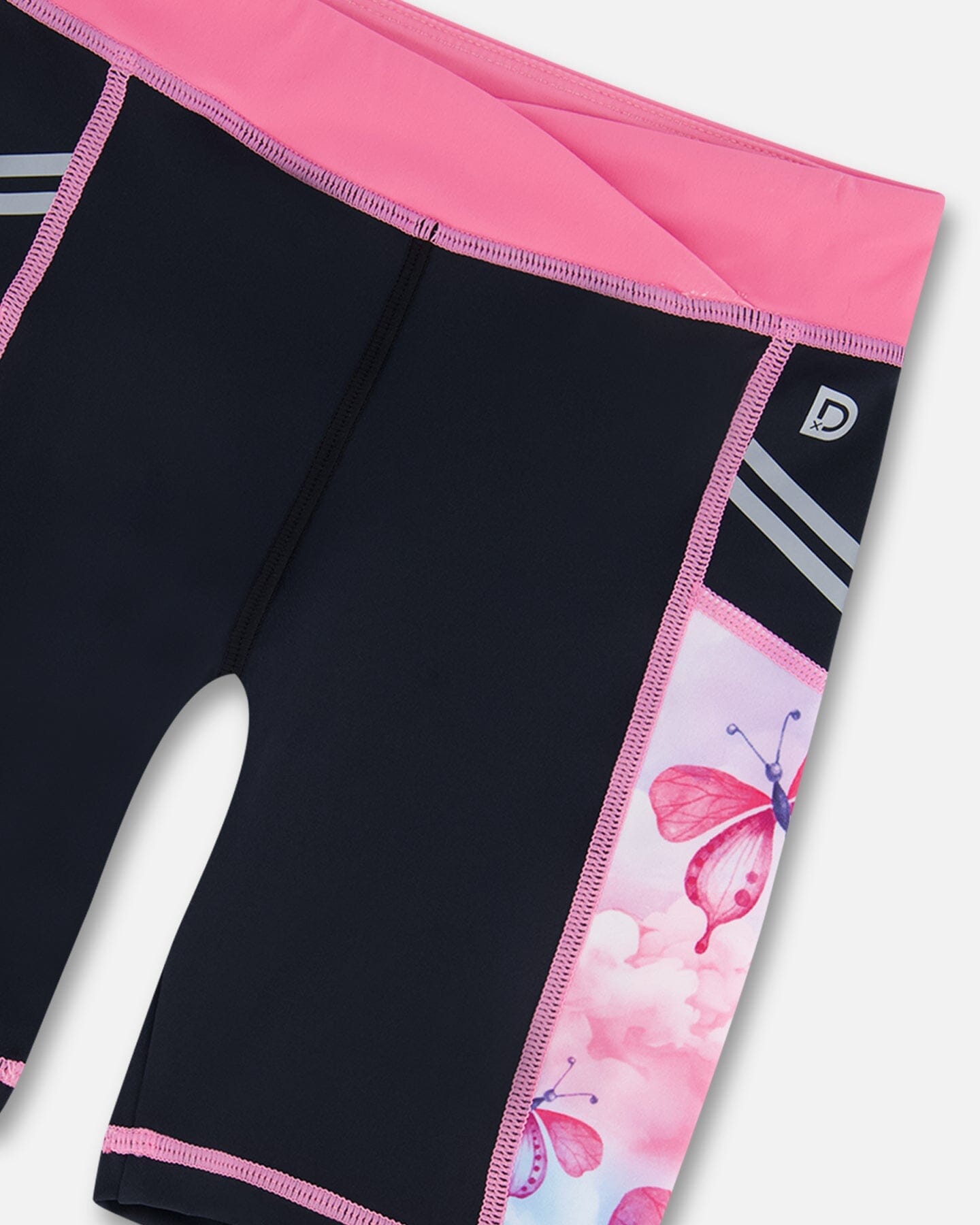 Printed Athletic Biker Short Black, Pink And Multicolored Butterflies-3