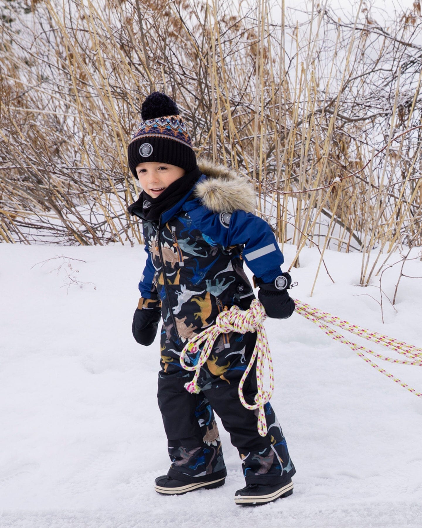 One-Piece Play Snowsuit Black Dinosaur Print-2