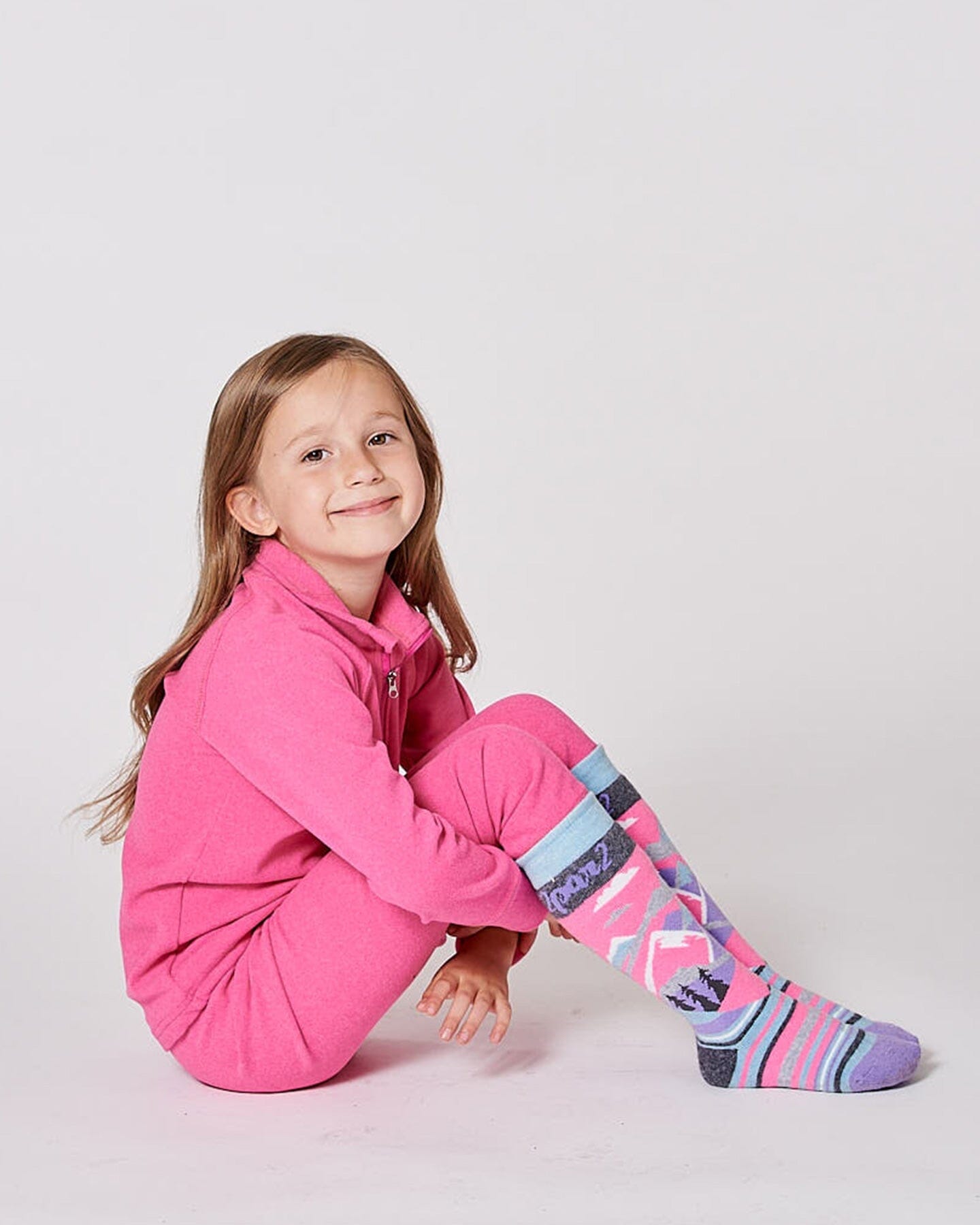 Winter Ski Socks With Merino Wool Pink-1