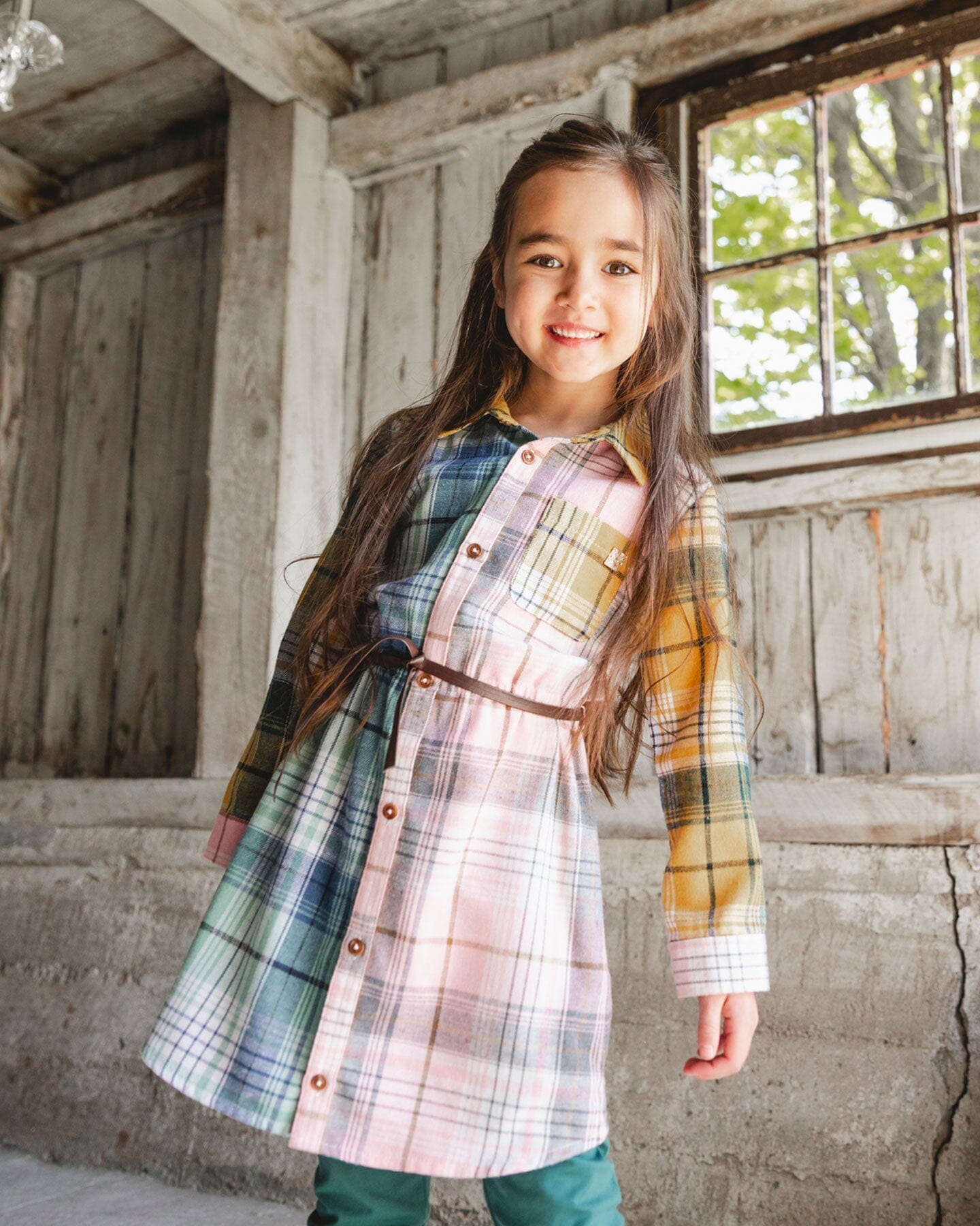 Shirt Dress With Belt Green Pink And Yellow-1