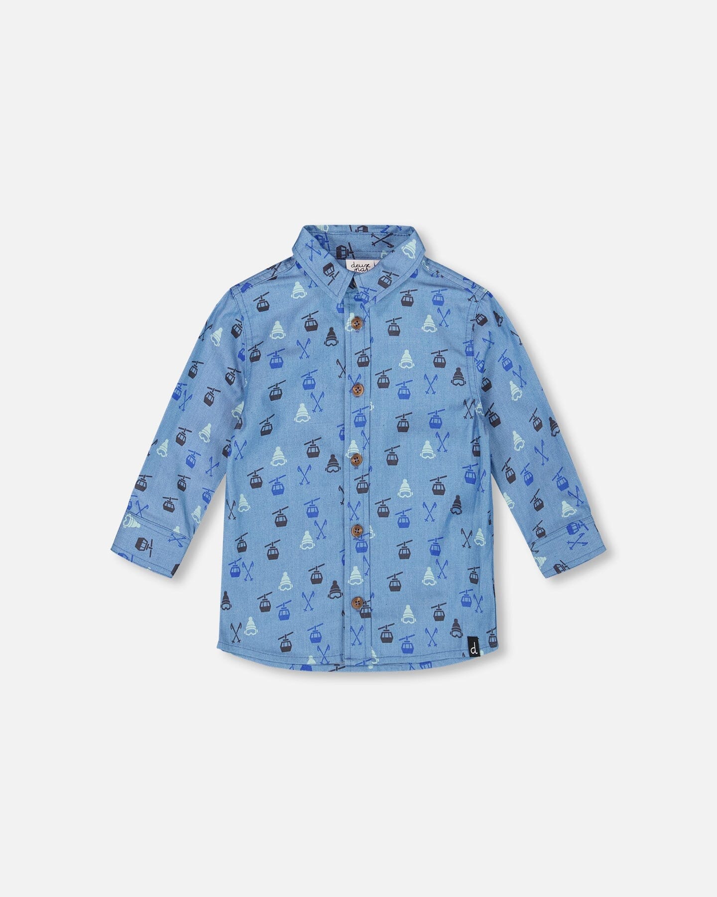 Long Sleeve Button Front Denim Shirt Blue-0