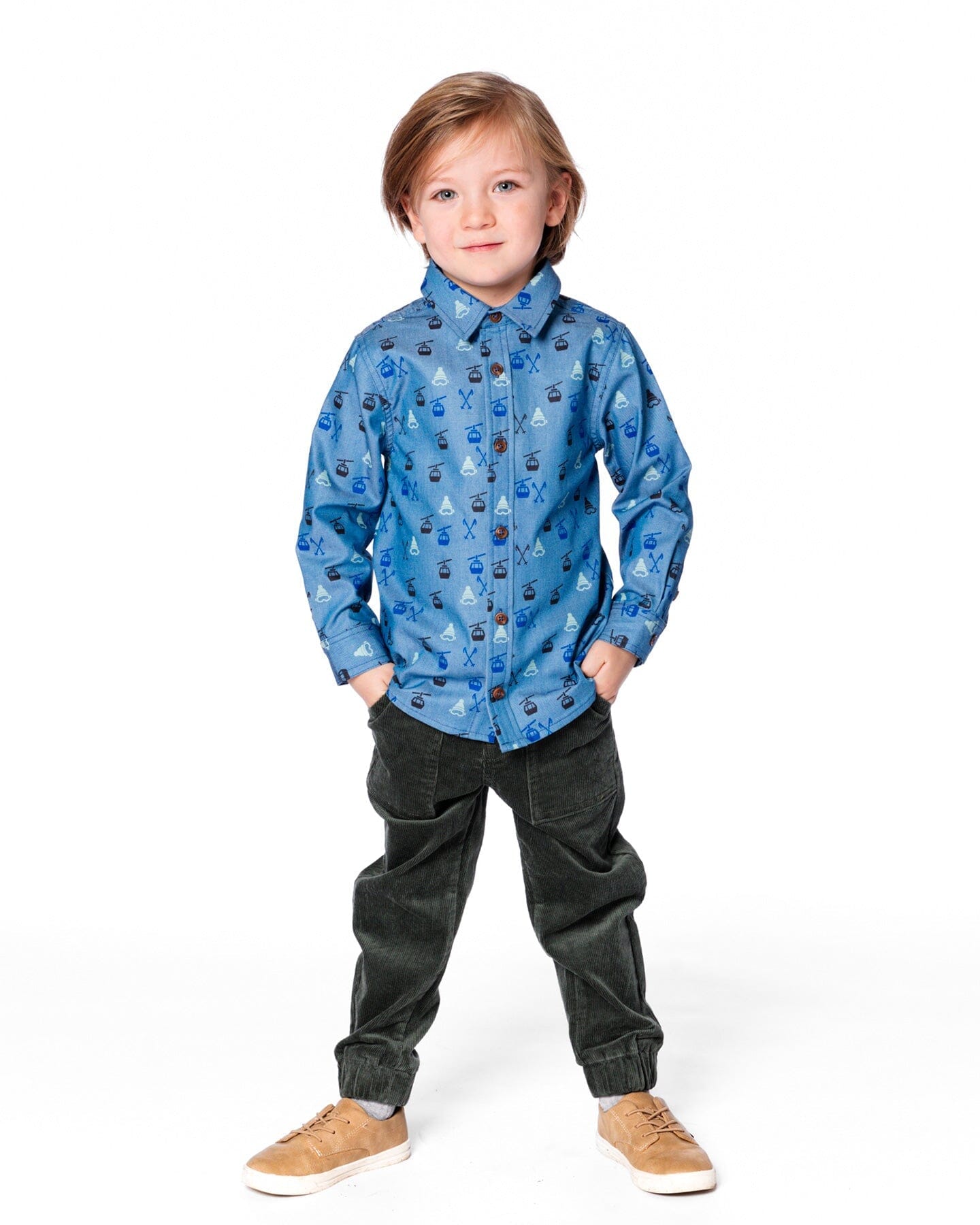 Long Sleeve Button Front Denim Shirt Blue-1