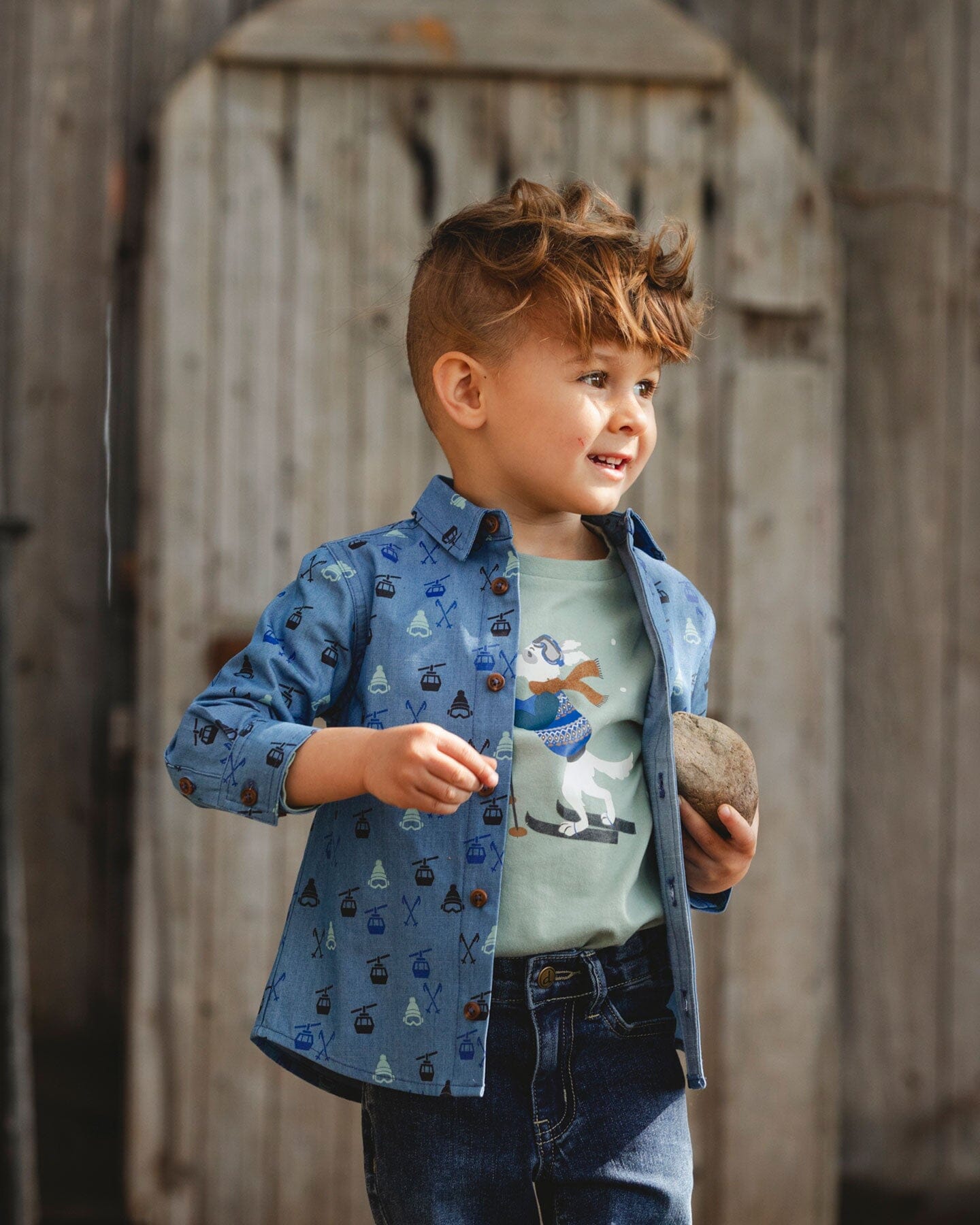 Long Sleeve Button Front Denim Shirt Blue-3