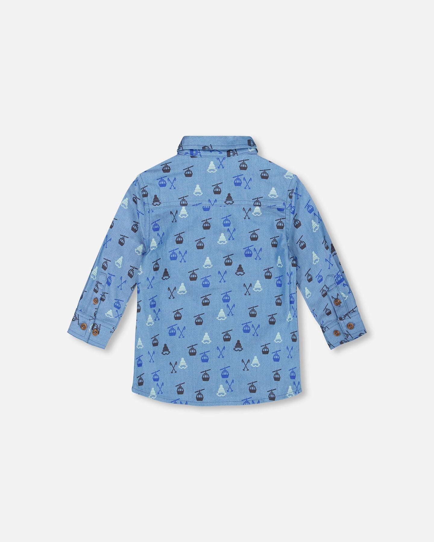 Long Sleeve Button Front Denim Shirt Blue-2