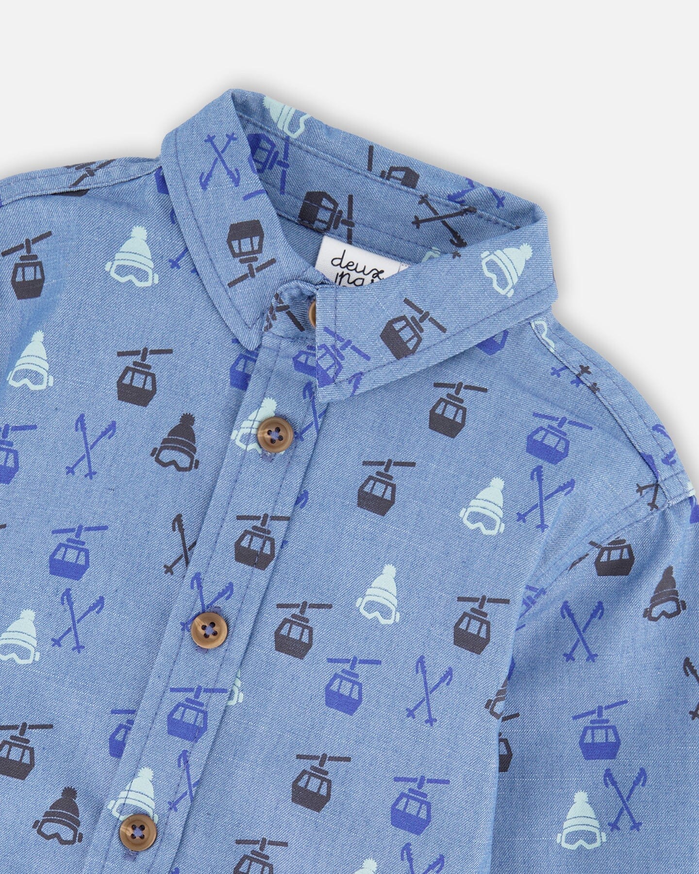 Long Sleeve Button Front Denim Shirt Blue-4