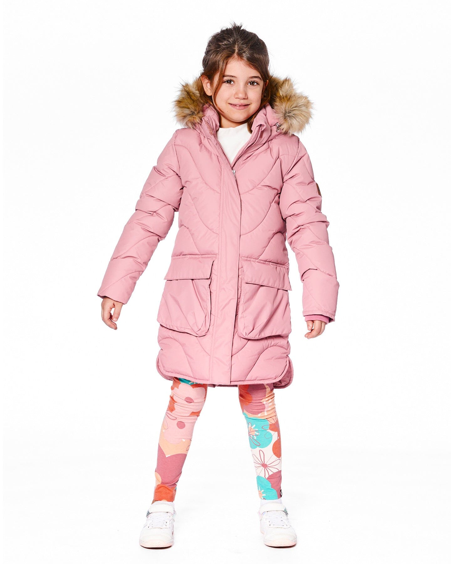 Long Wavy Quilt Puffy Coat Dusty Pink-1