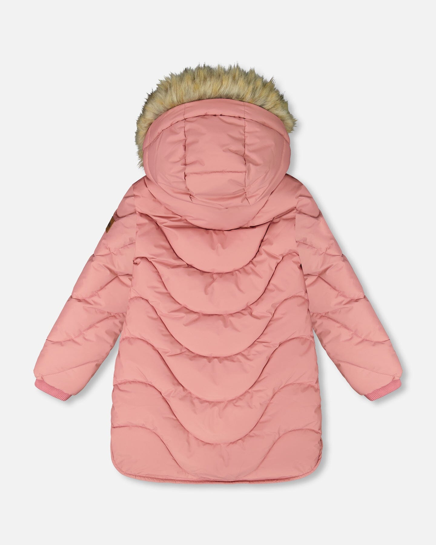 Long Wavy Quilt Puffy Coat Dusty Pink-2