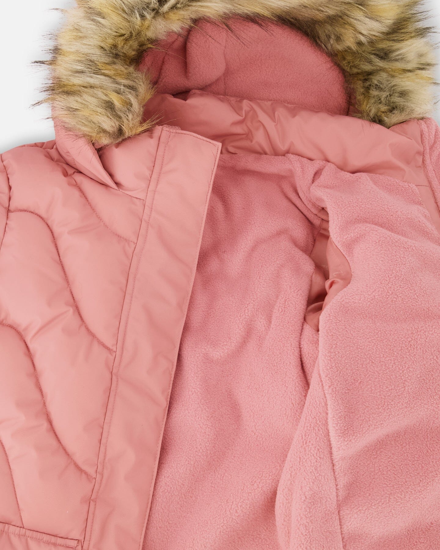 Long Wavy Quilt Puffy Coat Dusty Pink-3