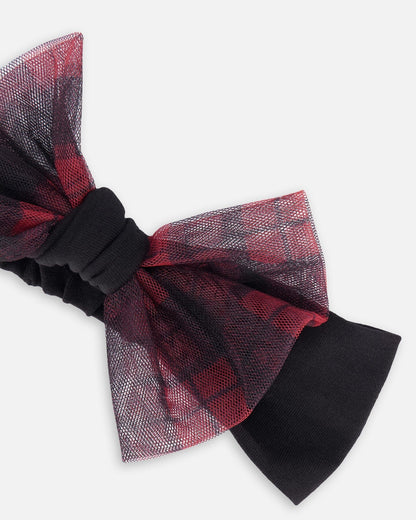 Headband With Tulle Bow Black Buffalo Plaid-3