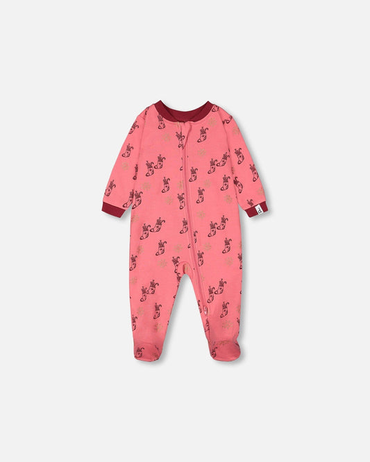 Organic Cotton One Piece Pajama Pink Christmas Stocking Print-0