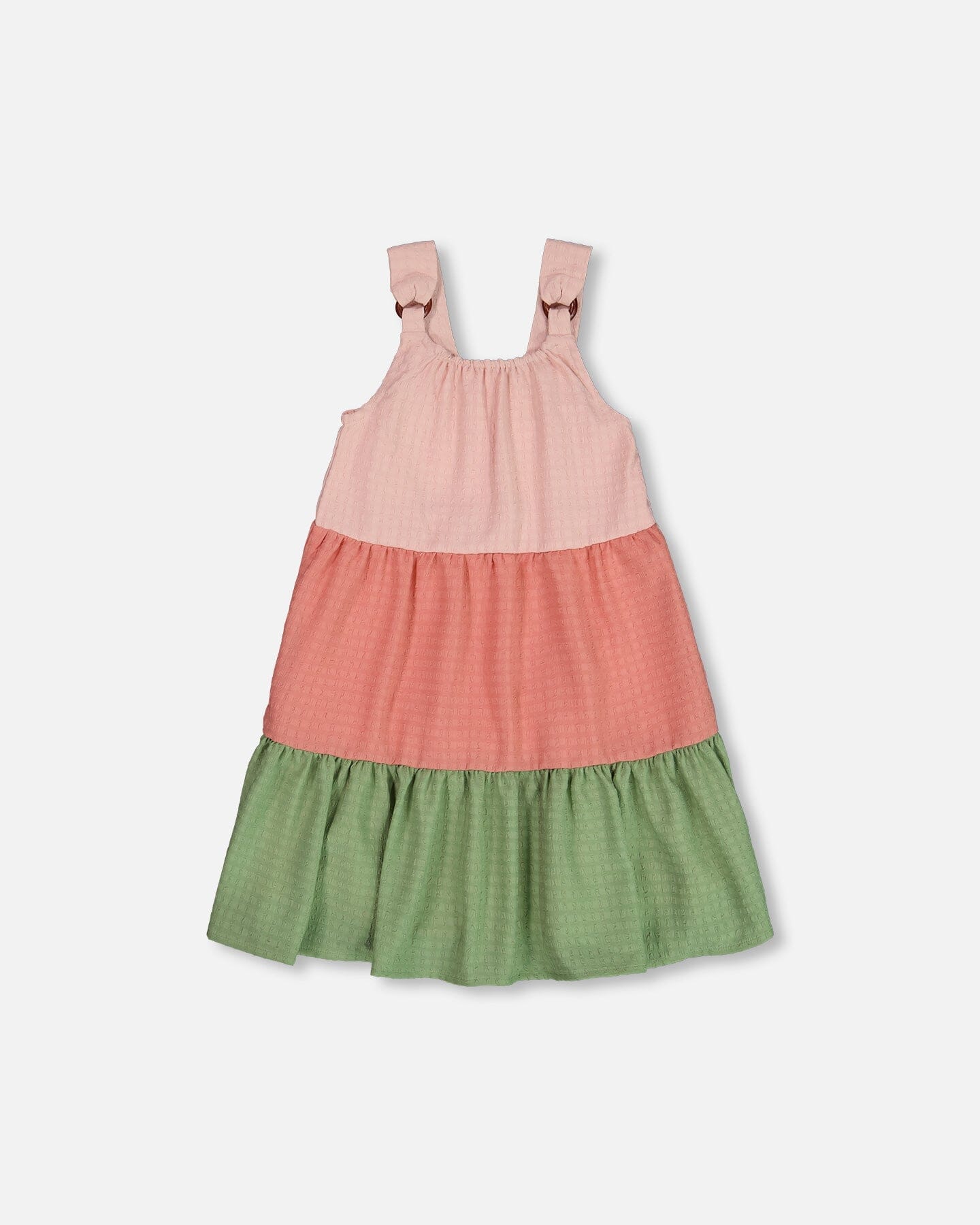 Tiered Color Block Peasant Dress Peach Pink And Green-0