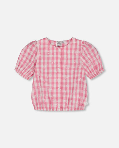 Puff Sleeve Top Pink And White Checks-0