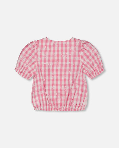Puff Sleeve Top Pink And White Checks-2