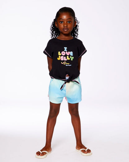 Organic Cotton Tee With Print And Knot Black And Multicolored-2