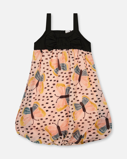 Printed Bubble Dress Black And Pink Butterflies-0