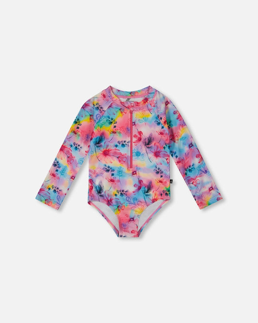 Printed Long Sleeve Rashguard Butterflies On Multicolored Background-0