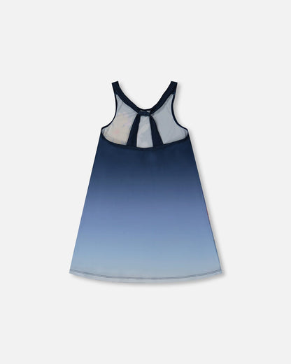 Printed Beach Dress Yellow, Pink Flowers On Navy Blue Background-2