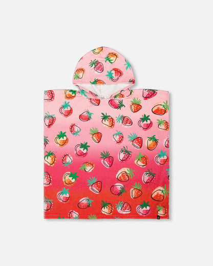 Bright Pink Strawberry Print Beach Poncho-0
