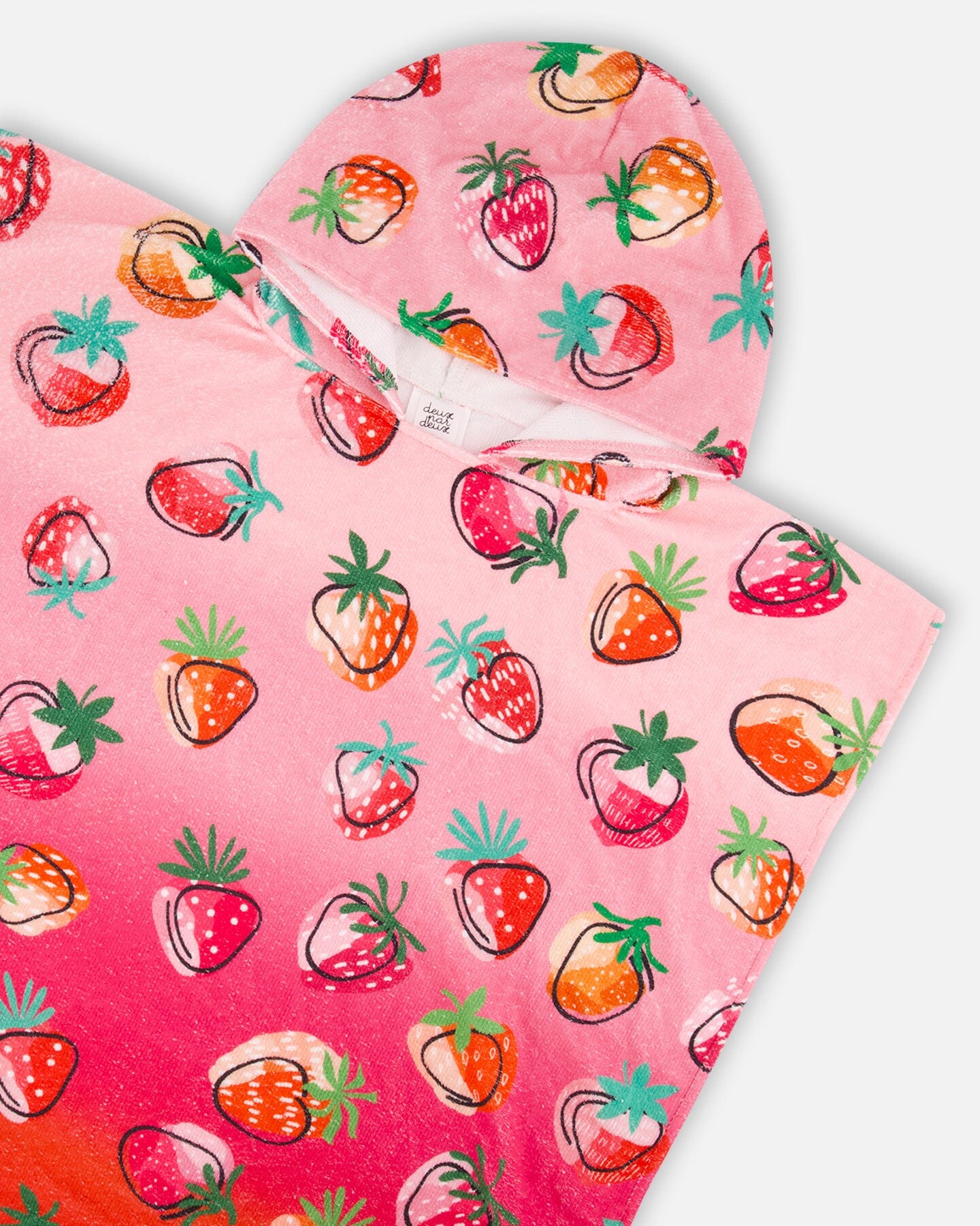 Bright Pink Strawberry Print Beach Poncho-2
