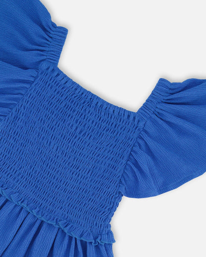 Textured Smocked Dress Royal Blue-3