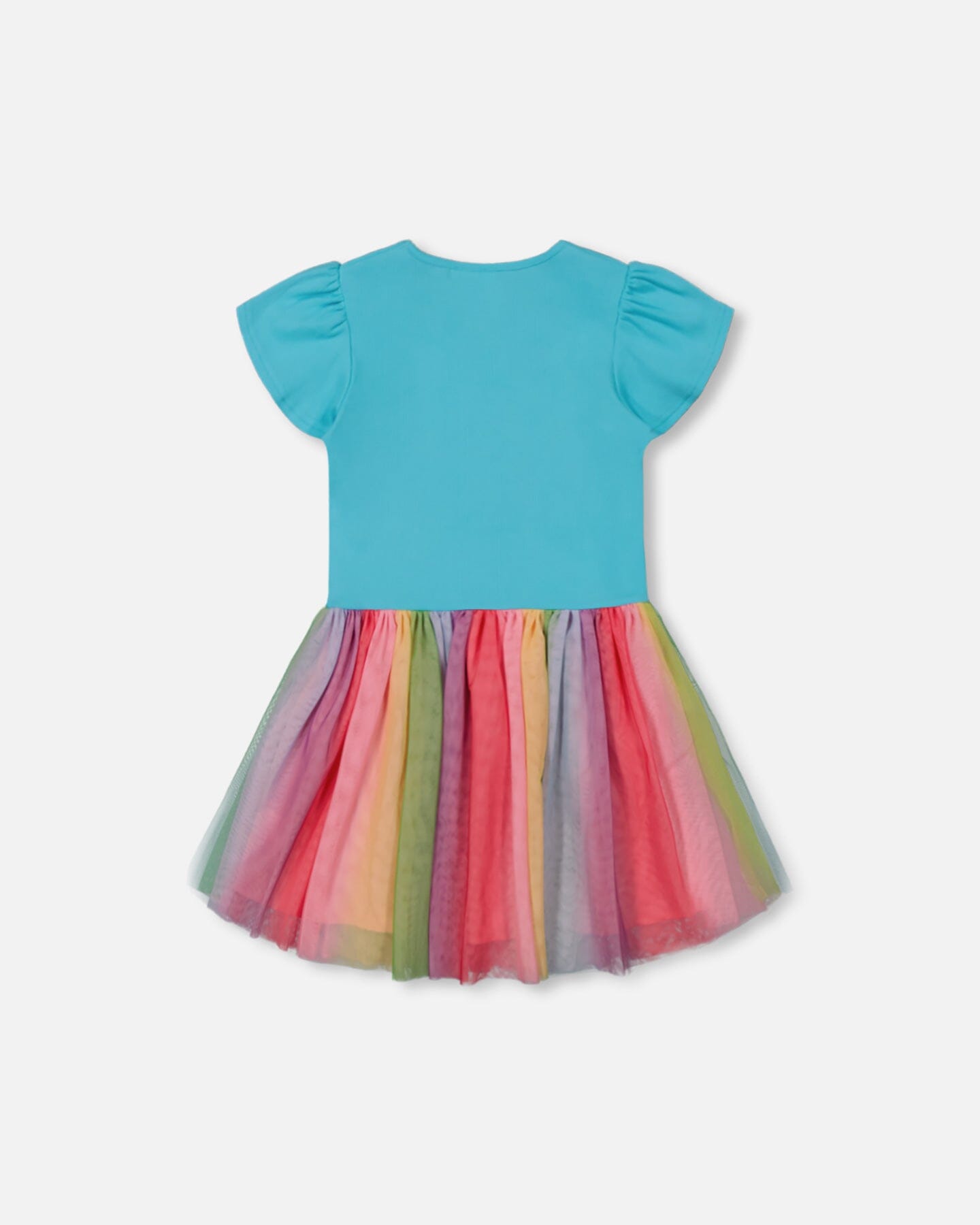 Bi-Material Dress With Printed Mesh Skirt Multicolored-3